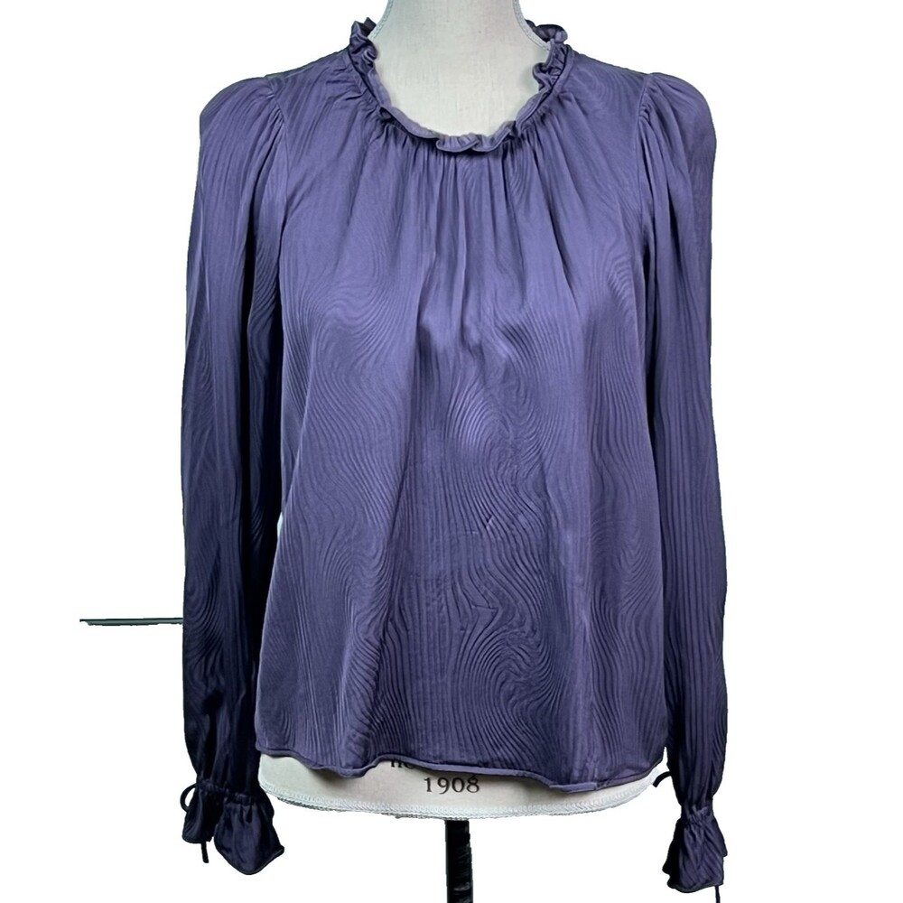 Other Stories Ruffled  Blouse  Viscose Lilac Woodgrain Tonal Pattern Sz 2